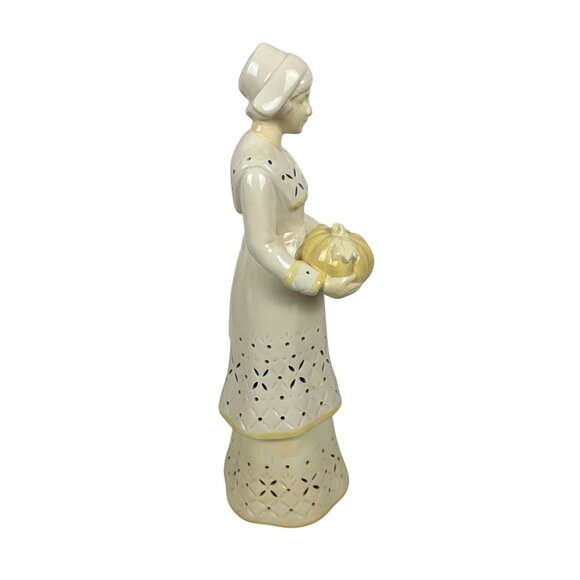 Vintage Ceramic Lady Figurine Holding Pumpkin With Cutout Details Home Decor - Picture 4 of 7